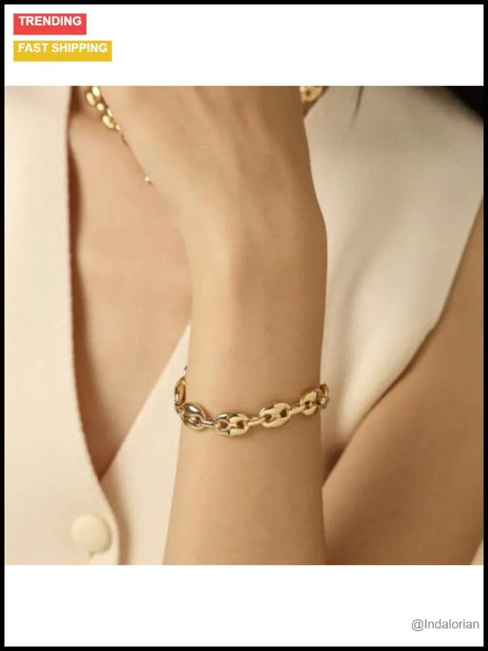 Chunky Coffee Bean Link Bracelet Silver Plated Stackable Punk Jewelry 6.5